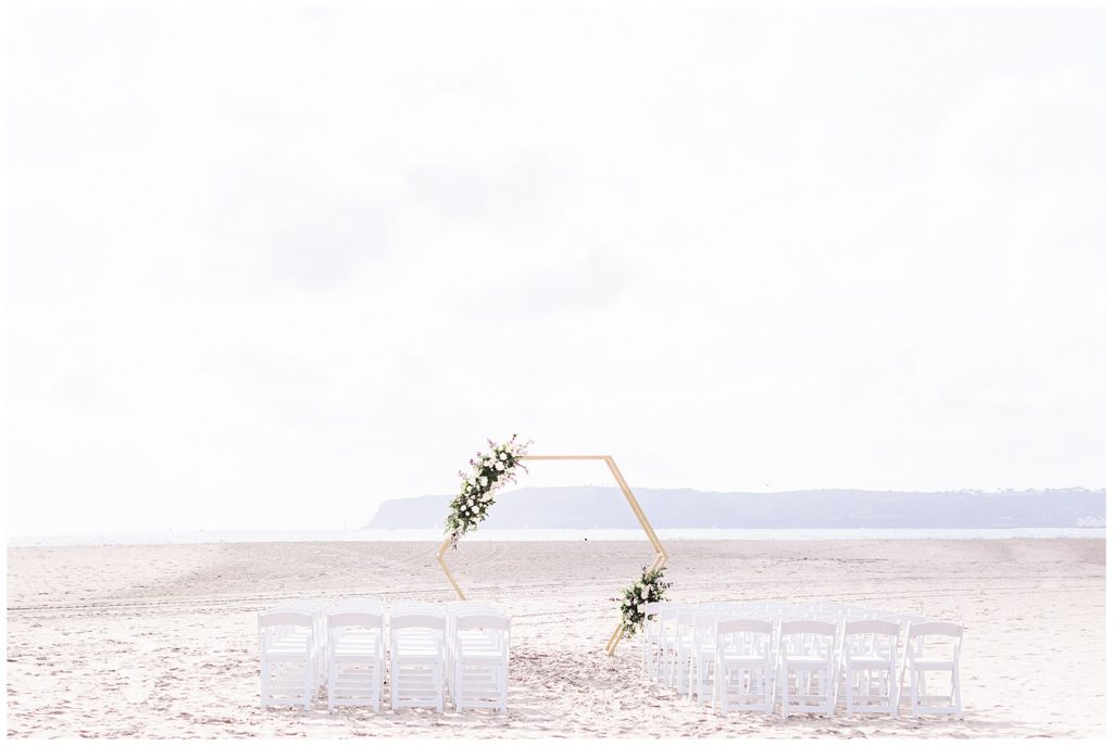 wedding ceremony setup at the beach in Coronado, ca