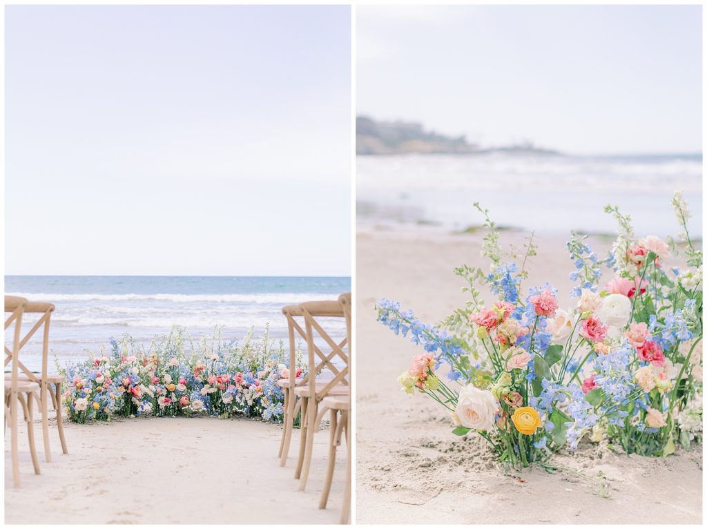 la jolla beach wedding ceremony with flowers