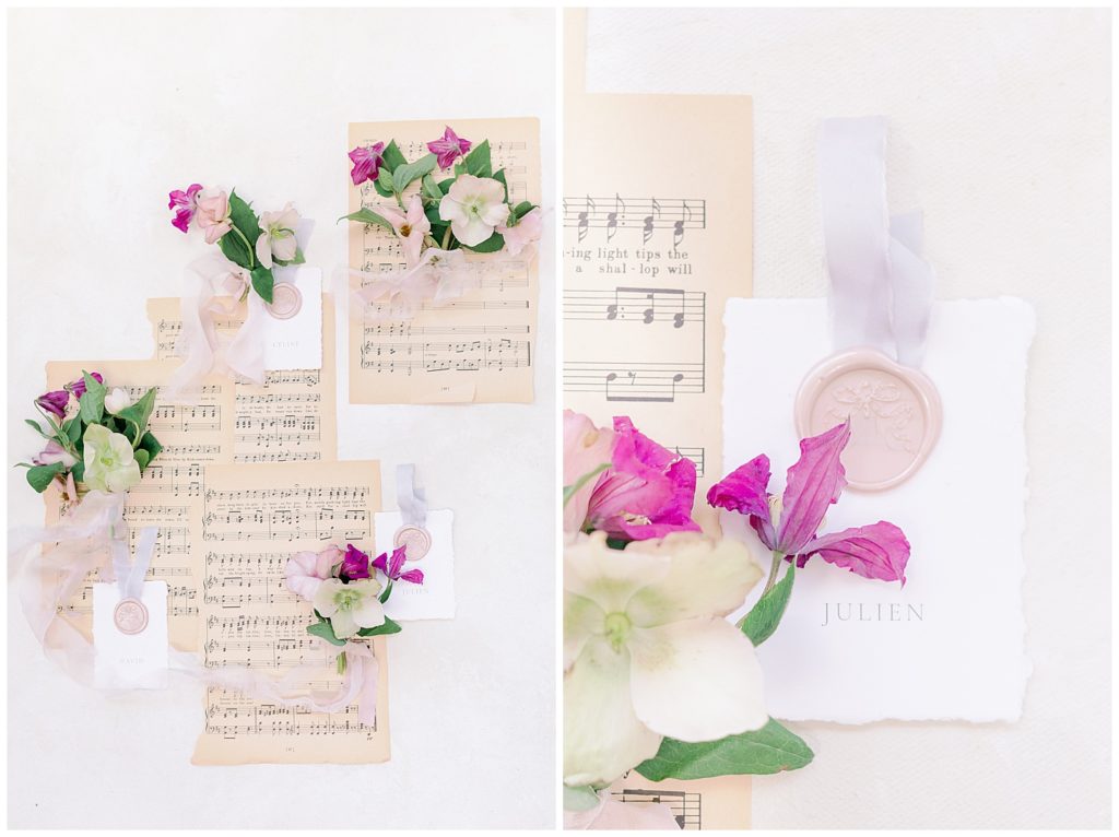 wedding day music sheet with flower details