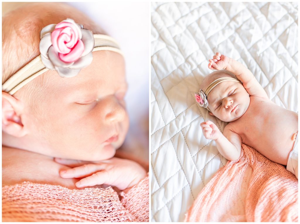 two photos of little baby girl sleeping by a San Diego newborn photographer