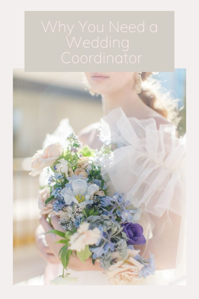 quote "why you should hire a wedding coordinator" and a photo of flowers