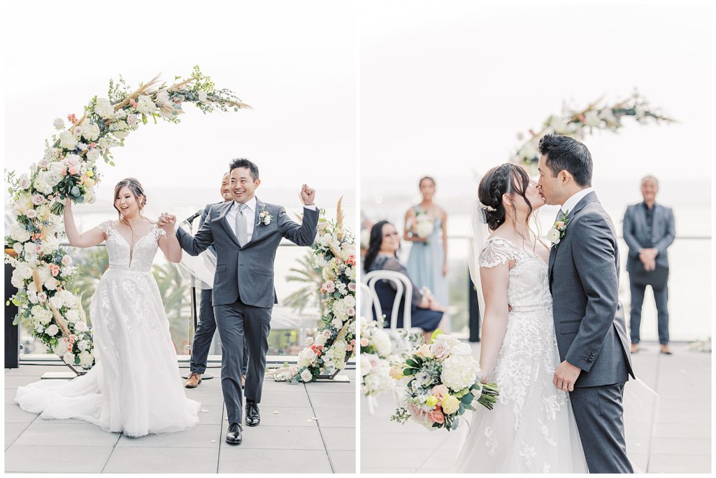 couple walking down the aisle after getting married celebrating 
