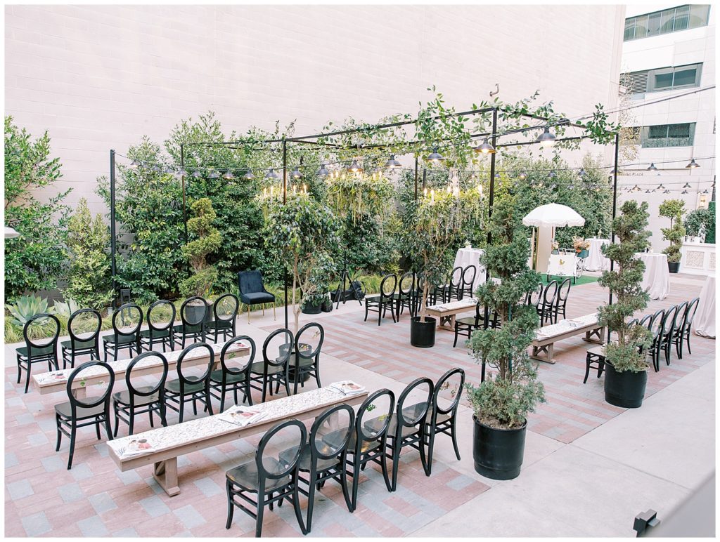 courtyard of the Guild hotel set up as a ceremony space 