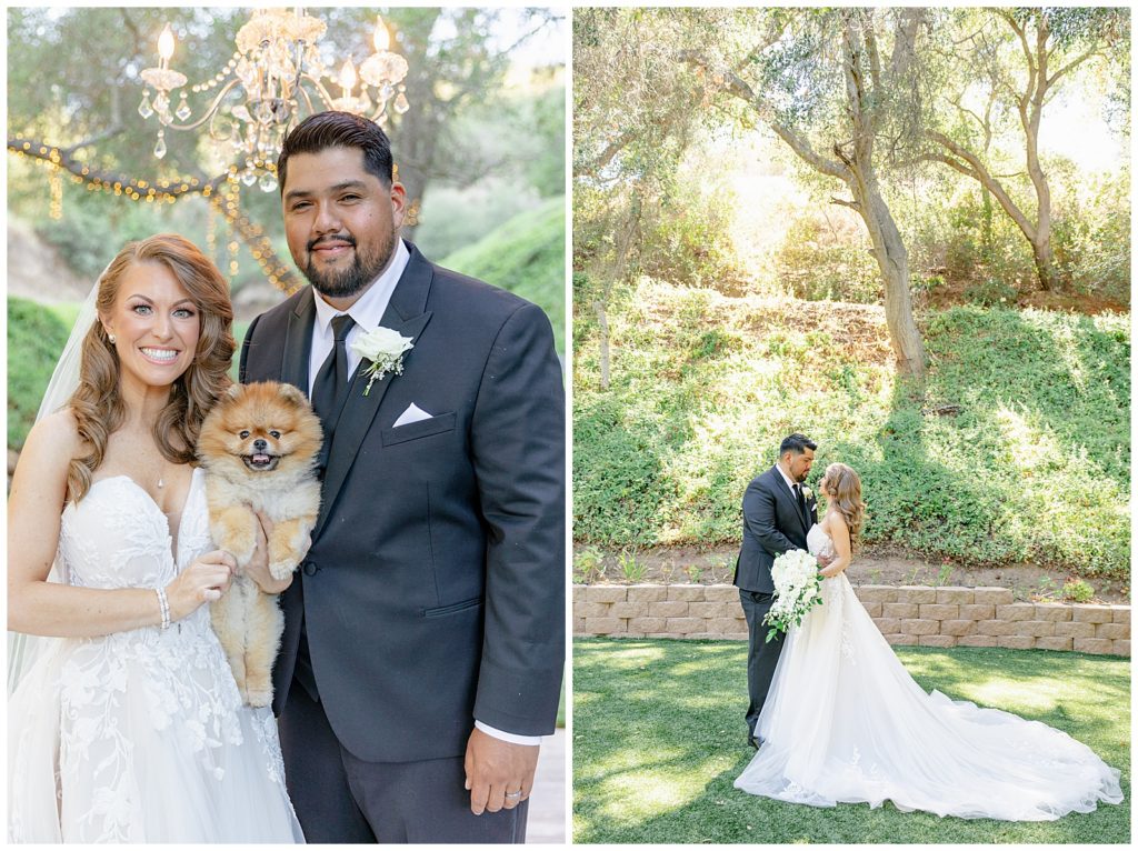 bride and groom wedding romantics with dog
