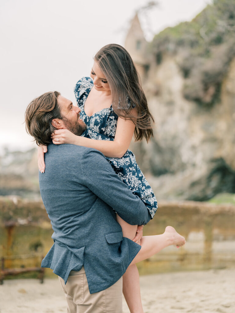 Engagement Session with the Iconic Pirate Tower of Laguna Beach as a backdrop