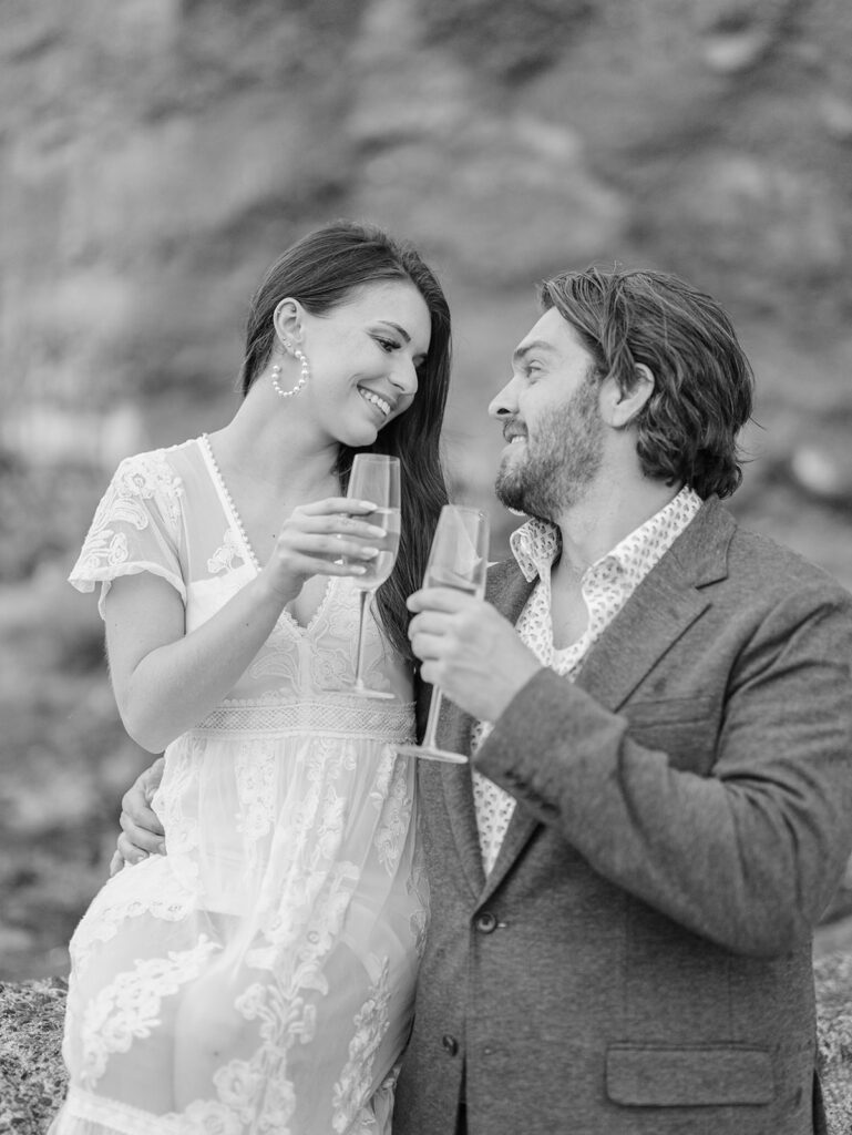 B&W photo of a couple at Laguna Beach