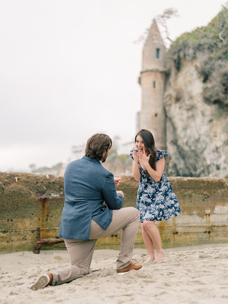 Engagement Session with the Iconic Pirate Tower of Laguna Beach as a backdrop