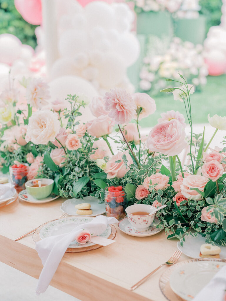 pastel flowers set-up on a table ideas