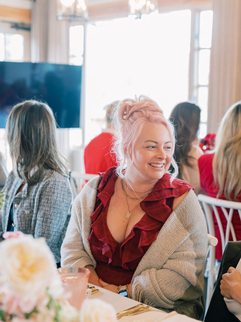 a woman smiling